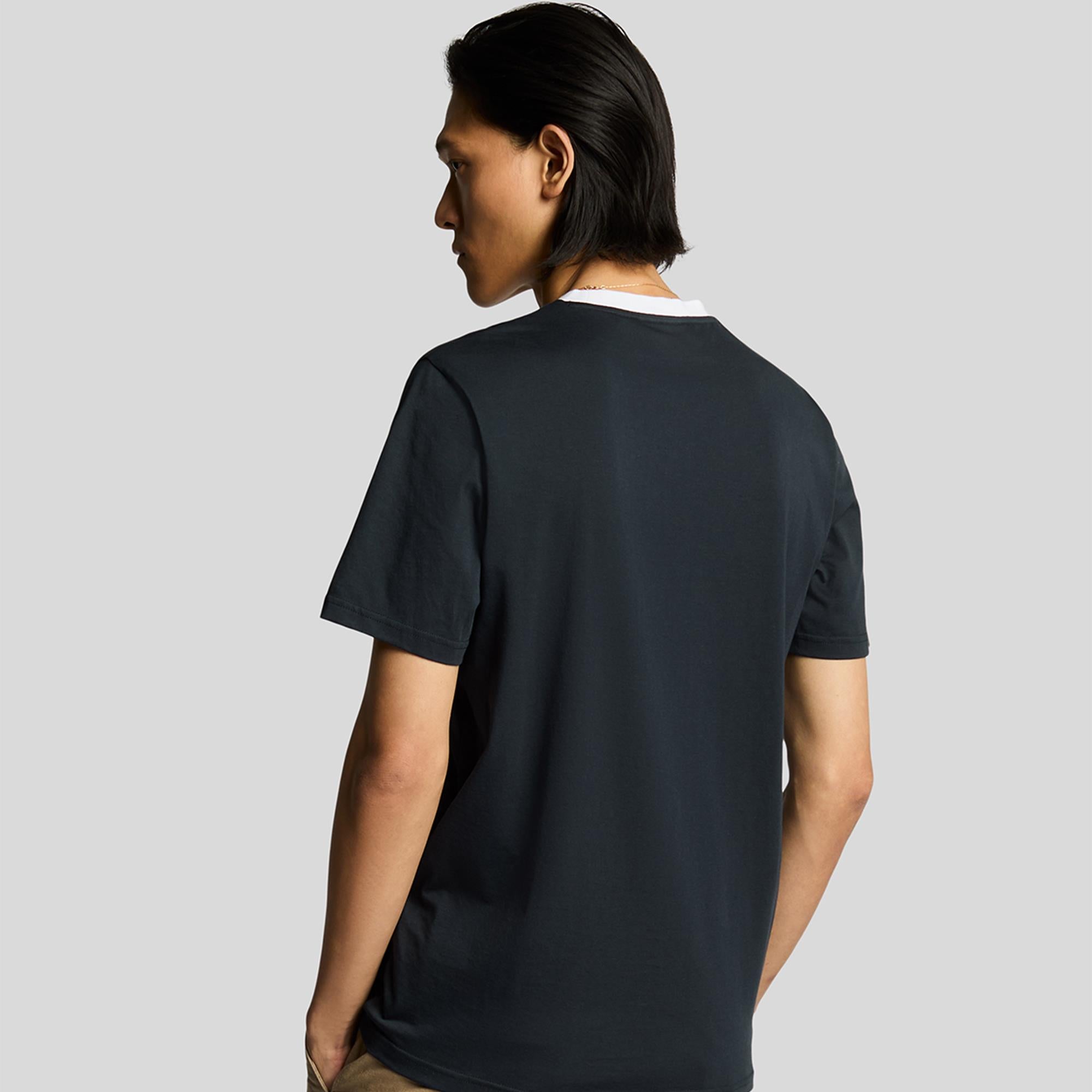 Lyle & Scott Contrast Collar Superfine Mens T-Shirt Navy/White